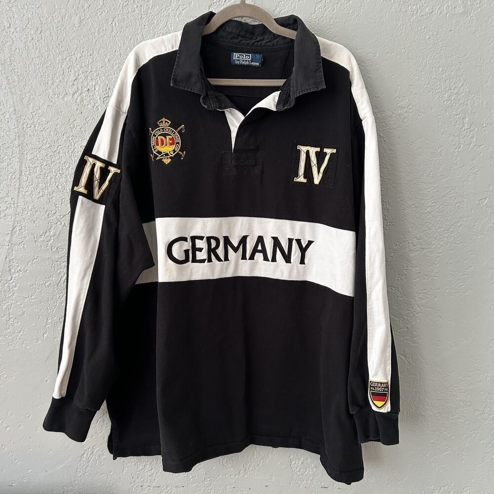 Polk Ralph Lauren Rugby Germany Shirt 4XB Big Black White Crest Logo *stains*